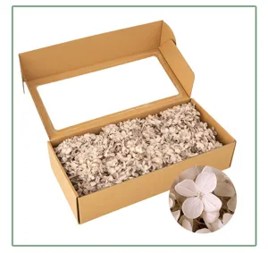 Dried preserved hydrangea flowers DIY material in kraft gift box, floral craft decor.