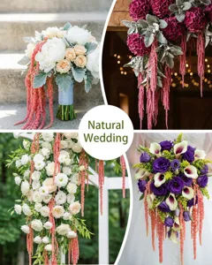 Hanging amaranthus wedding floral arrangement detail shot for elegant ceremony decor
