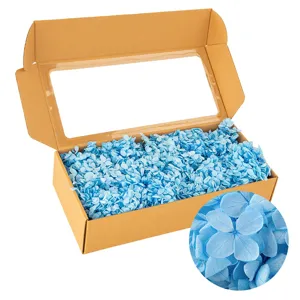 Preserved blue hydrangea dried flowers in a gift box for DIY floral craft decoration.