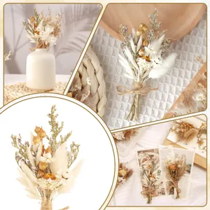 Detailed view of mini dried flower bouquets with natural botanical texture and twine bow.