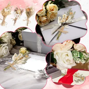 Mini dried flower bouquets detail view, perfect for wedding decor, gift box and table decoration.