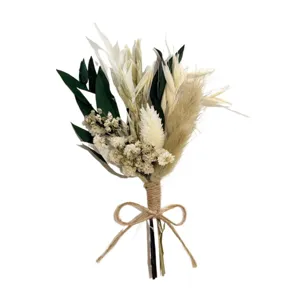 Mini dried flower boutonniere for wedding party celebration, natural rustic groom corsage.