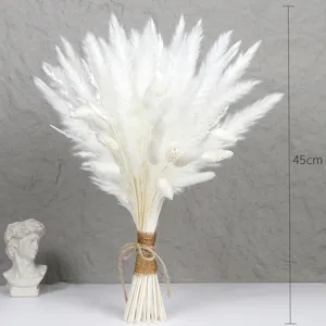 White pampas grass dried flowers bouquet fluffy natural bunny tails floral home decor 45cm