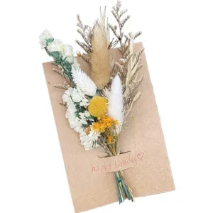 Mini dried flower greeting card bouquet natural botanical gift for birthday party decor.
