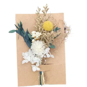 Dried preserved flower mini bouquet detail for wedding corsage and gift box decoration.