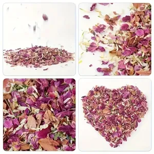 Dried flower petals detail shot, natural biodegradable confetti for wedding party decorations.
