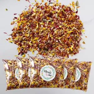 Natural dried flower confetti for wedding party decorations, biodegradable colorful rose petal pack.