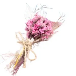 Wundersöner kleiner Trockenblumenstrauß mit rosa Blüten und natürlicher Juteschnur Dekoration.