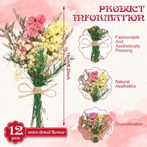 12pcs mini dried flower bouquets for wedding table decor, natural aesthetic style design.