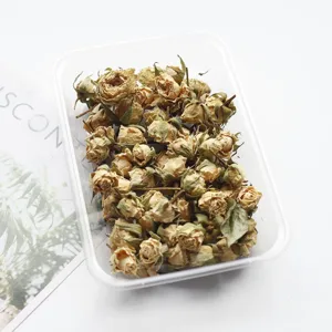 Close-up detail of natural dried rose buds in clear box, perfect for DIY resin craft use.