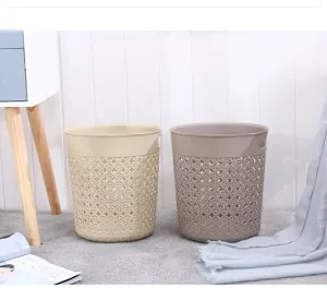 Plastic hollow waste basket round lidless trash can for home bathroom kitchen living room