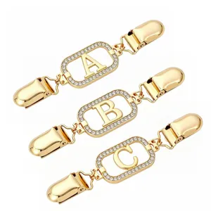 Rhinestone letter cardigan clips gold metal sweater shawl clips set ABC fashion accessories