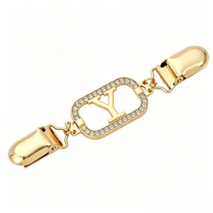 Gold rhinestone letter Y cardigan clip sweater shawl brooch clothing fastener clasp