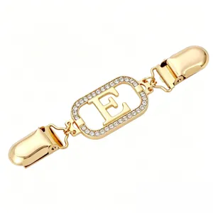 Rhinestone Letter E Sweater Clip Gold Cardigan Shawl Brooch Dress Waist Cinch Pin