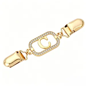 Gold rhinestone letter C sweater clip cardigan shawl fastener vintage brooch dress waist pin
