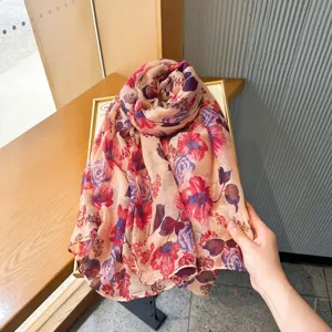Summer floral print women long scarf vintage ethnic style sun protection lightweight breathable shawl