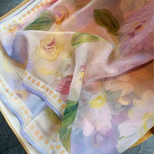 Floral print square scarf 110x110cm vintage summer shawl lightweight sun protection wrap