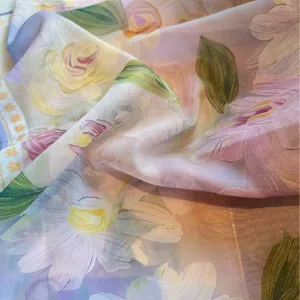 French vintage floral square scarf, 110x110cm lightweight silk cotton summer shawl.