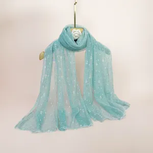 Elegant mint green sequin scarf for women, lightweight shiny shawl for spring and autumn fashion.