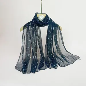 Black mesh sequin scarf detail view, lightweight decorative sheer wrap for women fashion style.
