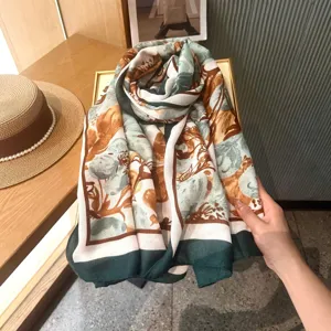 Donna vintage floreale stampato lungo foulard di seta moda elegante sciarpa avvolgere