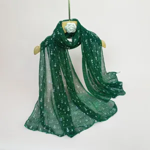 Green sequin scarf for women, lightweight shiny shawl and wrap for autumn spring fashion wear.