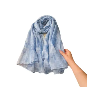 Light blue summer scarf shawl with glitter sparkle design, versatile cotton linen sun protection.