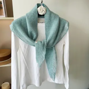 Women Winter Warm Knitted Triangle Scarf Shawl Solid Color Tassel Thickened Neck Guard Fashion Casual Wrap