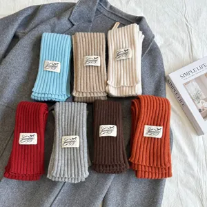 Winter knitted ribbed scarf narrow long solid color stylish fashion women soft cozy