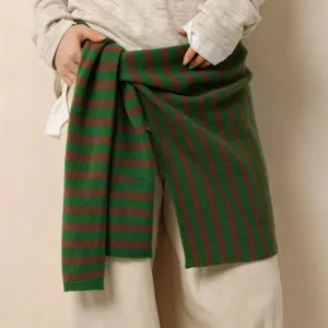 Australian wool striped knitted shawl scarf winter warm layering wrap for women apparel