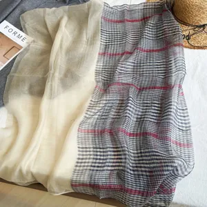 Écharpe longue à carreaux mélange soie laine femme châle chaud polyvalent automne hiver mode