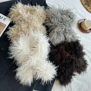 Unisex Winter Warm Faux Mongolian Lamb Wool Scarf Thickened Plush Cross Neck Warmer Casual Solid Color Fashion Scarf
