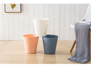 Papelera redonda de plástico para oficina cocina hogar, cubo de basura de color sólido.