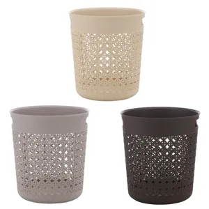 Plastic hollow trash can household waste basket bathroom kitchen bin set of three