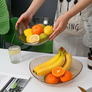 Corbeille à Fruits en Plastique Luxe Créatif Nordique Plat à Snack Bonbon Grille Transparente Rangement Salon Moderne