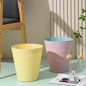 Papelera redonda de plástico sin tapa, cubo de basura moderno para oficina, dormitorio y hogar.