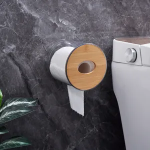 Clear plastic and bamboo toilet paper holder wall mounted roll tissue storage box for bathroom
