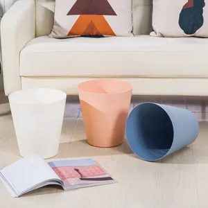 Moderna papelera redonda de plástico para hogar y oficina, gran cesto de basura de colores.