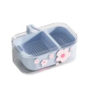 Double layer drain basket fruit box snack storage container with cute flower decor home use