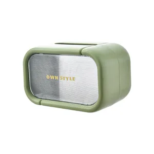 Boîte à mouchoirs de bureau verte avec fenêtre transparente rayée pour décoration de maison et bureau.