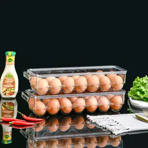 Double layer clear plastic egg storage container with lid, stackable kitchen fridge organizer.