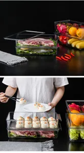 Clear plastic refrigerator food storage container box with lid for kitchen pantry organization