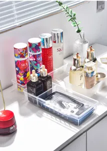 Clear plastic drawer organizer desktop cosmetic storage box with multiple compartments