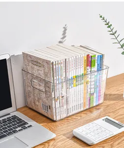 Boite de rangement transparente pour livres en plastique organisateur de bureau details.