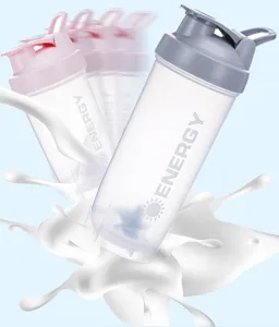 Plastic fitness shaker cup for protein powder, portable large capacity water bottle with mixing ball and scale.