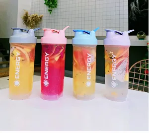 Portable plastic shaker bottle for fitness sports, large capacity protein mix cup with lid.
