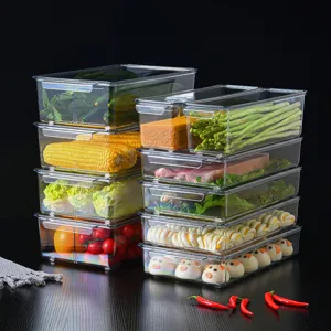 Clear refrigerator storage boxes with lids, large capacity stackable clear food containers for kitchen.