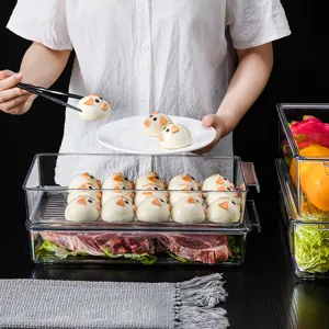 Transparent refrigerator food storage box large capacity plastic kitchen organizer with lid.