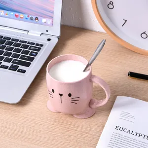 Cute pink cartoon cat plastic toothbrush cup mouthwash mug for bathroom and children use