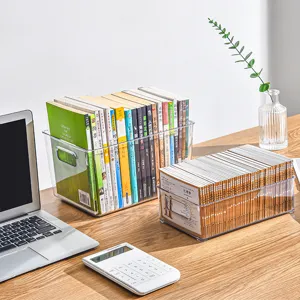 Boite de rangement de livres en plastique transparent organisateur de bureau avec poignees.